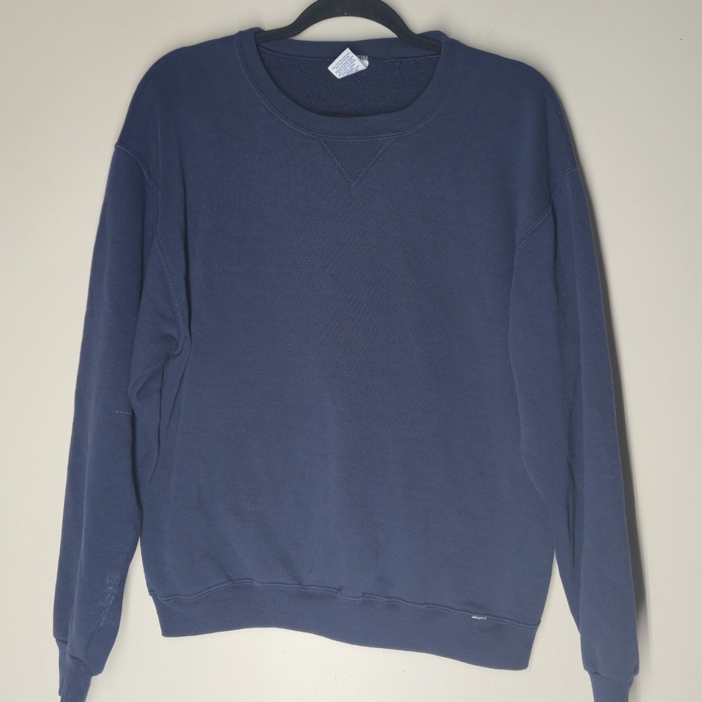 Vintage 90s Russell Athletic Blank Solid Blue Sweatshirt Size Medium Essential